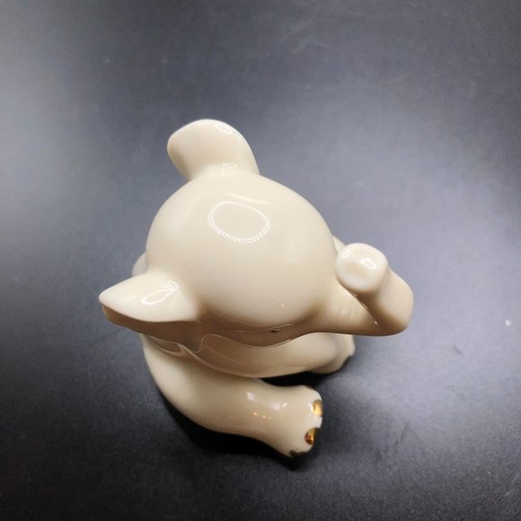 Lenox White Elephant Sitting Trunk Raised Animal Figurine Ivory Tone Gold Trim - Picture 7 of 9